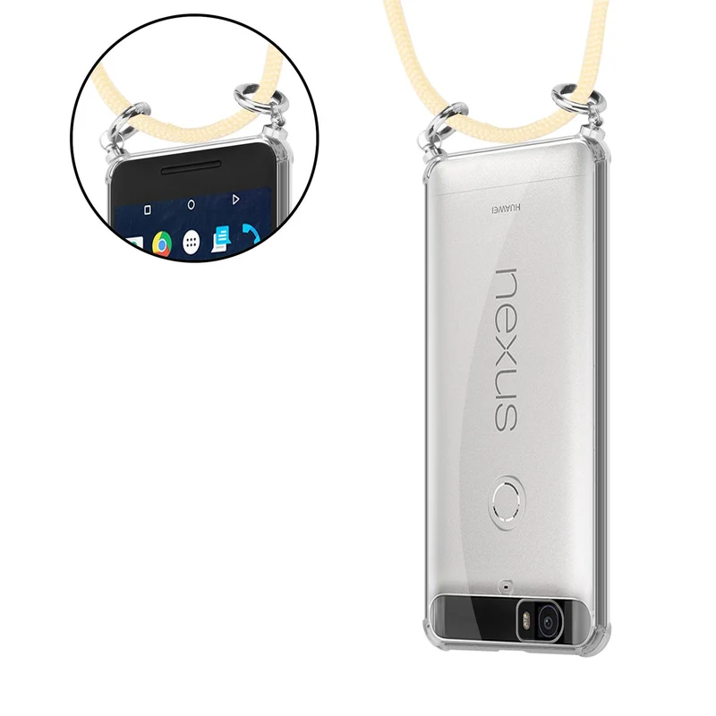 Cadorabo Handy Kette kompatibel mit Huawei Google NEXUS 6P Silikon Schutzhülle mit Silbernen Ringen, Kordel Band und abnehmbarem Etui