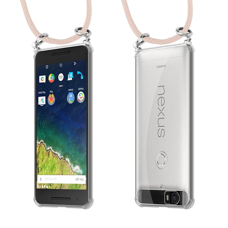 Cadorabo Handy Kette kompatibel mit Huawei Google NEXUS 6P Silikon Schutzhülle mit Silbernen Ringen, Kordel Band und abnehmbarem Etui
