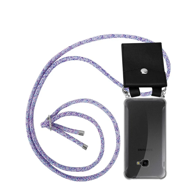 Cadorabo Handy Kette kompatibel mit Samsung Galaxy XCover 4 / XCover 4s Silikon Schutzhülle mit Silbernen Ringen, Kordel Band und abnehmbarem Etui