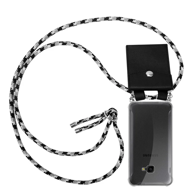 Cadorabo Handy Kette kompatibel mit Samsung Galaxy XCover 4 / XCover 4s Silikon Schutzhülle mit Silbernen Ringen, Kordel Band und abnehmbarem Etui