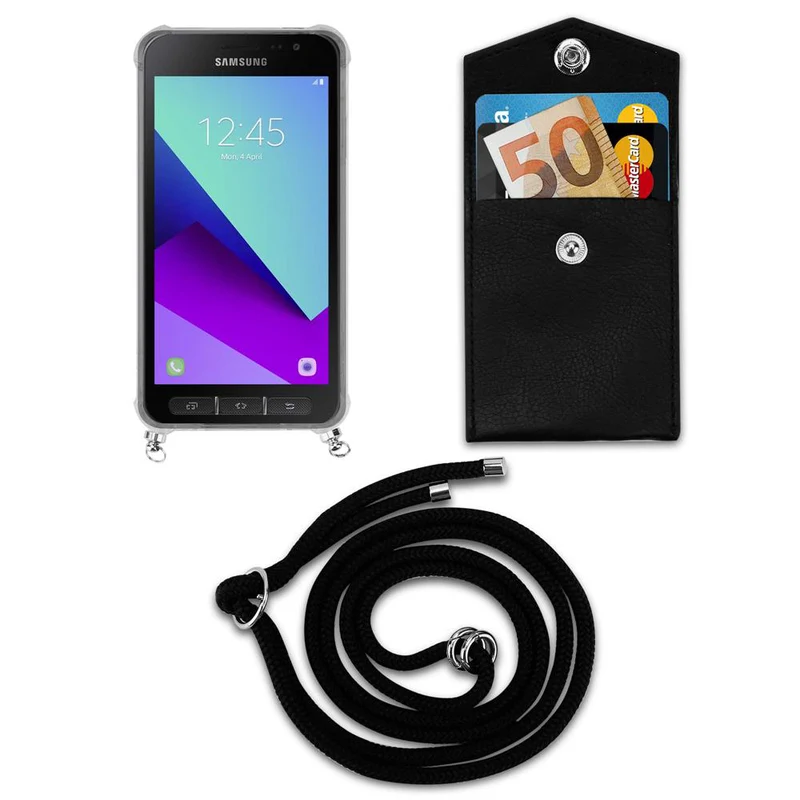 Cadorabo Handy Kette kompatibel mit Samsung Galaxy XCover 4 / XCover 4s Silikon Schutzhülle mit Silbernen Ringen, Kordel Band und abnehmbarem Etui
