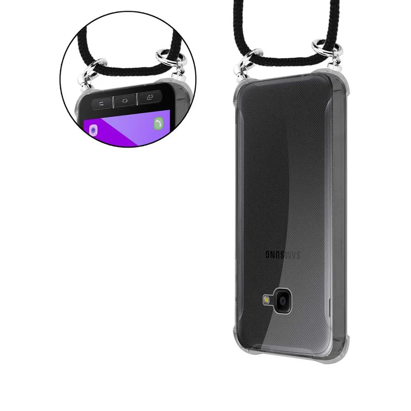 Cadorabo Handy Kette kompatibel mit Samsung Galaxy XCover 4 / XCover 4s Silikon Schutzhülle mit Silbernen Ringen, Kordel Band und abnehmbarem Etui