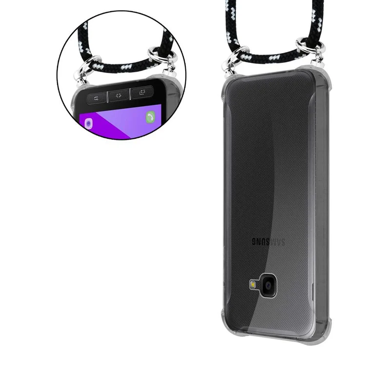 Cadorabo Handy Kette kompatibel mit Samsung Galaxy XCover 4 / XCover 4s Silikon Schutzhülle mit Silbernen Ringen, Kordel Band und abnehmbarem Etui