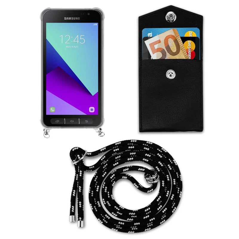 Cadorabo Handy Kette kompatibel mit Samsung Galaxy XCover 4 / XCover 4s Silikon Schutzhülle mit Silbernen Ringen, Kordel Band und abnehmbarem Etui