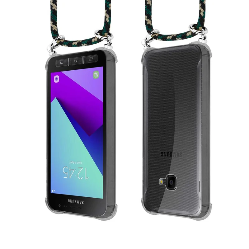 Cadorabo Handy Kette kompatibel mit Samsung Galaxy XCover 4 / XCover 4s Silikon Schutzhülle mit Silbernen Ringen, Kordel Band und abnehmbarem Etui