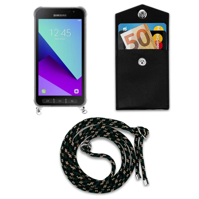 Cadorabo Handy Kette kompatibel mit Samsung Galaxy XCover 4 / XCover 4s Silikon Schutzhülle mit Silbernen Ringen, Kordel Band und abnehmbarem Etui