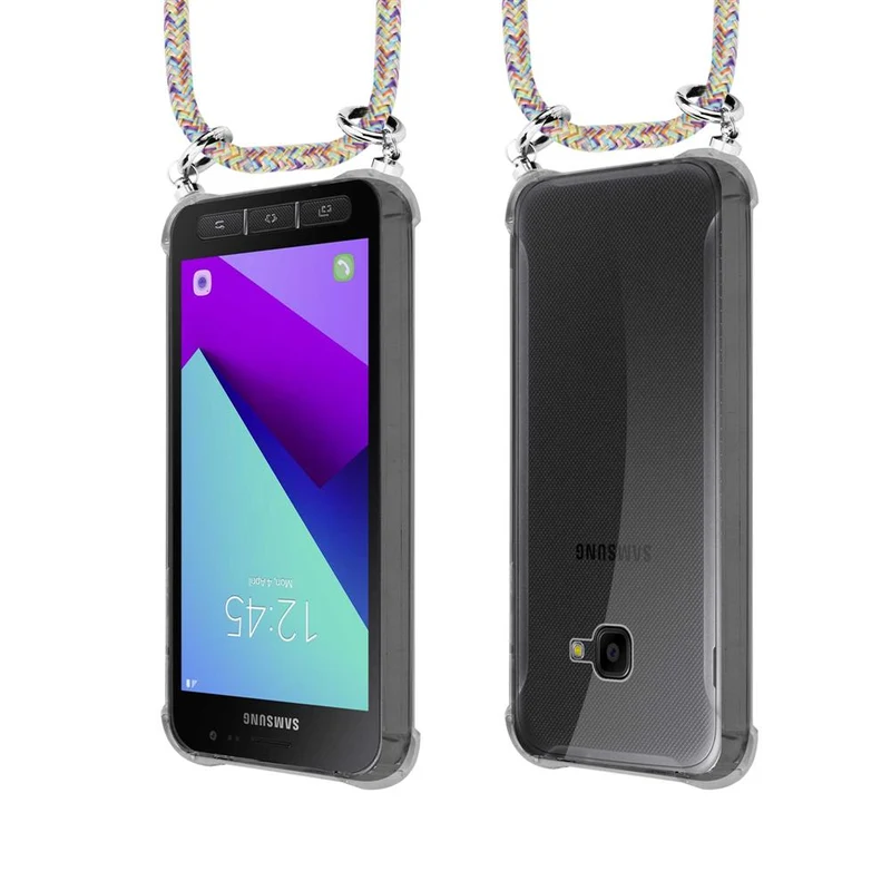 Cadorabo Handy Kette kompatibel mit Samsung Galaxy XCover 4 / XCover 4s Silikon Schutzhülle mit Silbernen Ringen, Kordel Band und abnehmbarem Etui