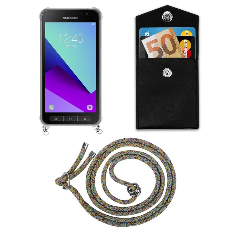 Cadorabo Handy Kette kompatibel mit Samsung Galaxy XCover 4 / XCover 4s Silikon Schutzhülle mit Silbernen Ringen, Kordel Band und abnehmbarem Etui
