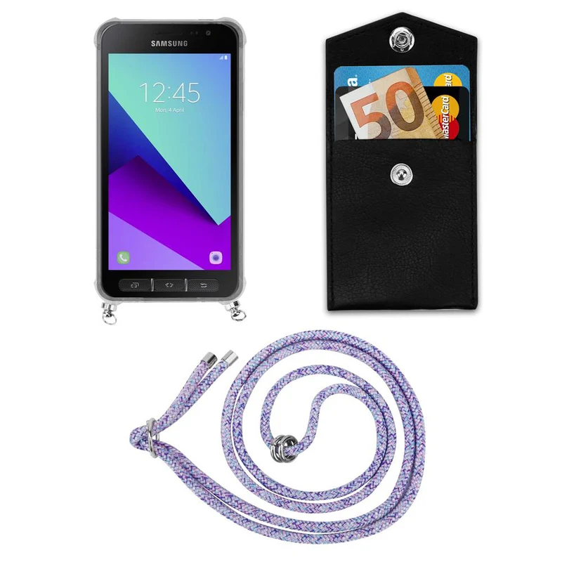 Cadorabo Handy Kette kompatibel mit Samsung Galaxy XCover 4 / XCover 4s Silikon Schutzhülle mit Silbernen Ringen, Kordel Band und abnehmbarem Etui