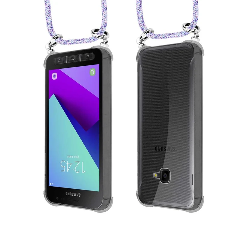 Cadorabo Handy Kette kompatibel mit Samsung Galaxy XCover 4 / XCover 4s Silikon Schutzhülle mit Silbernen Ringen, Kordel Band und abnehmbarem Etui