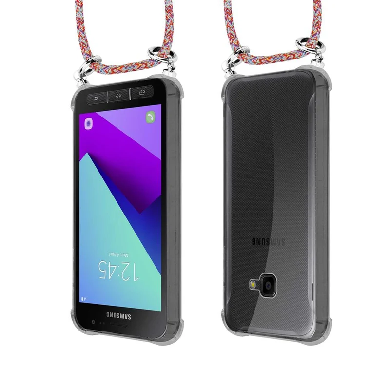 Cadorabo Handy Kette kompatibel mit Samsung Galaxy XCover 4 / XCover 4s Silikon Schutzhülle mit Silbernen Ringen, Kordel Band und abnehmbarem Etui