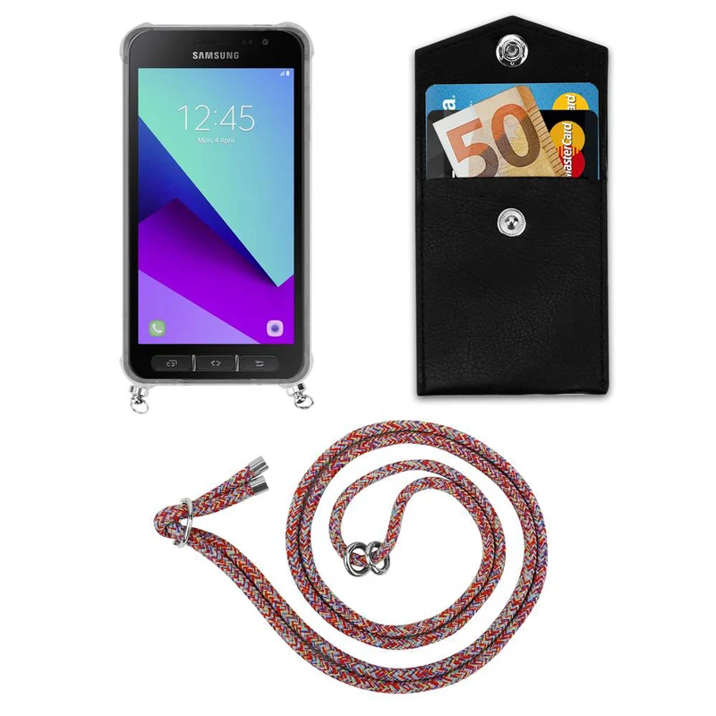 Cadorabo Handy Kette kompatibel mit Samsung Galaxy XCover 4 / XCover 4s Silikon Schutzhülle mit Silbernen Ringen, Kordel Band und abnehmbarem Etui