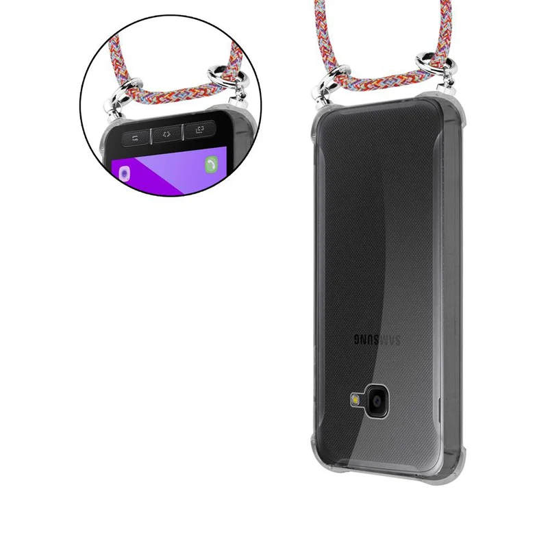 Cadorabo Handy Kette kompatibel mit Samsung Galaxy XCover 4 / XCover 4s Silikon Schutzhülle mit Silbernen Ringen, Kordel Band und abnehmbarem Etui