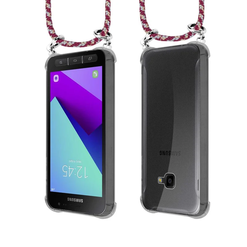 Cadorabo Handy Kette kompatibel mit Samsung Galaxy XCover 4 / XCover 4s Silikon Schutzhülle mit Silbernen Ringen, Kordel Band und abnehmbarem Etui