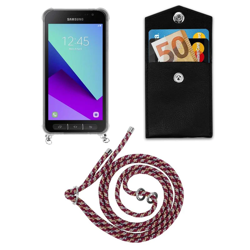 Cadorabo Handy Kette kompatibel mit Samsung Galaxy XCover 4 / XCover 4s Silikon Schutzhülle mit Silbernen Ringen, Kordel Band und abnehmbarem Etui