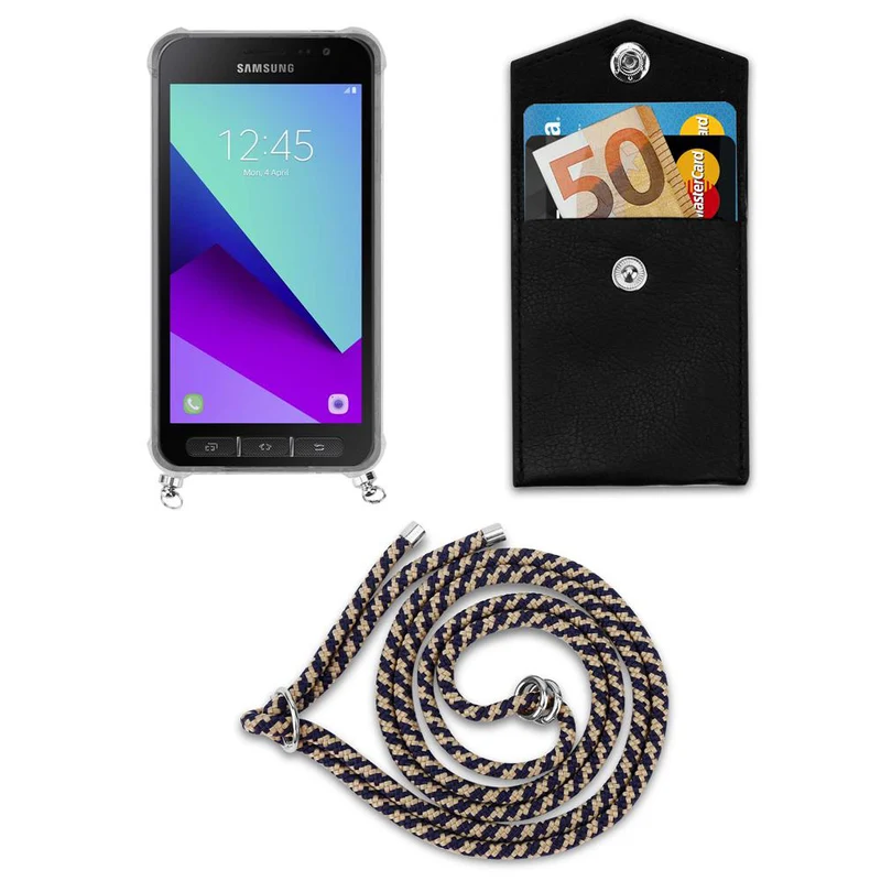 Cadorabo Handy Kette kompatibel mit Samsung Galaxy XCover 4 / XCover 4s Silikon Schutzhülle mit Silbernen Ringen, Kordel Band und abnehmbarem Etui
