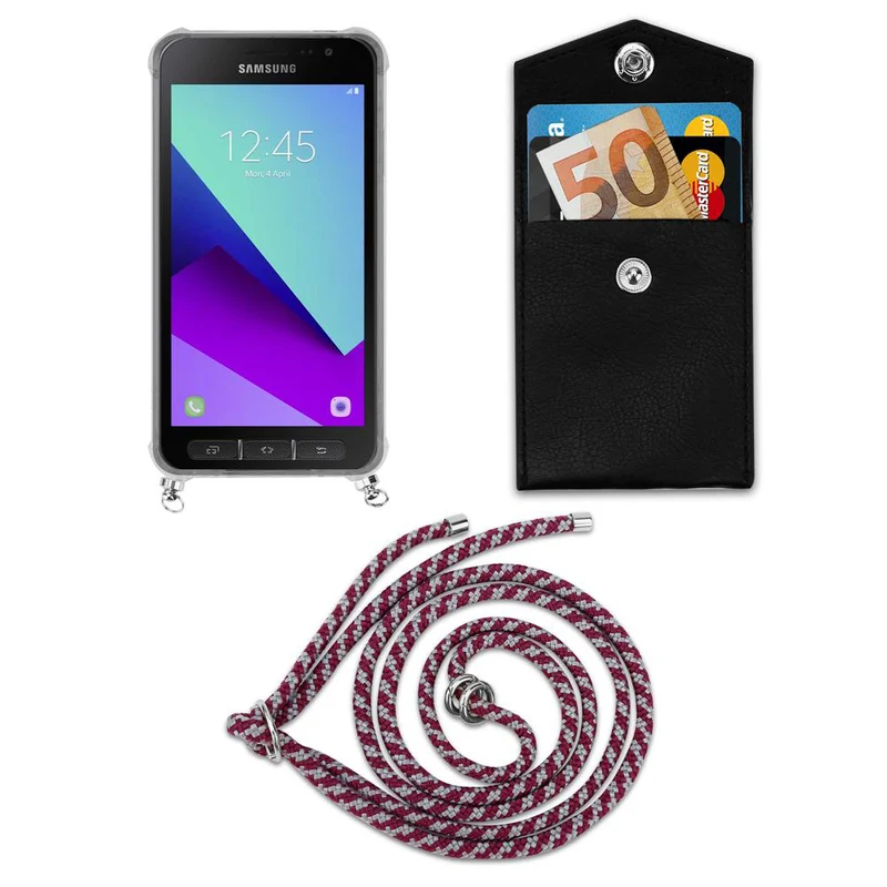 Cadorabo Handy Kette kompatibel mit Samsung Galaxy XCover 4 / XCover 4s Silikon Schutzhülle mit Silbernen Ringen, Kordel Band und abnehmbarem Etui