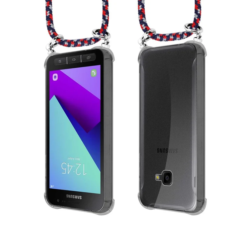 Cadorabo Handy Kette kompatibel mit Samsung Galaxy XCover 4 / XCover 4s Silikon Schutzhülle mit Silbernen Ringen, Kordel Band und abnehmbarem Etui