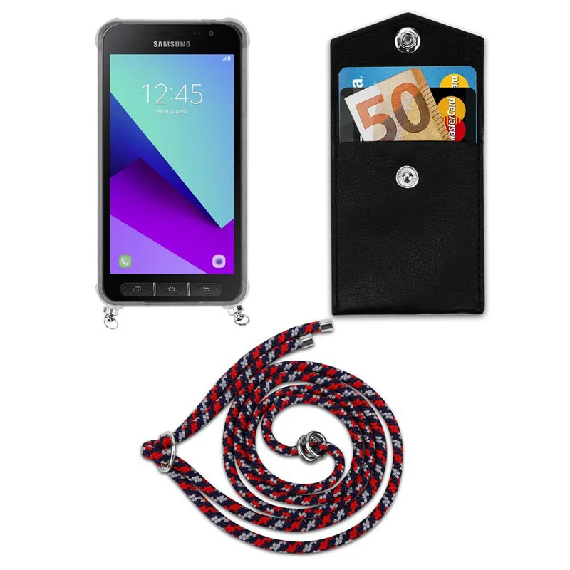 Cadorabo Handy Kette kompatibel mit Samsung Galaxy XCover 4 / XCover 4s Silikon Schutzhülle mit Silbernen Ringen, Kordel Band und abnehmbarem Etui
