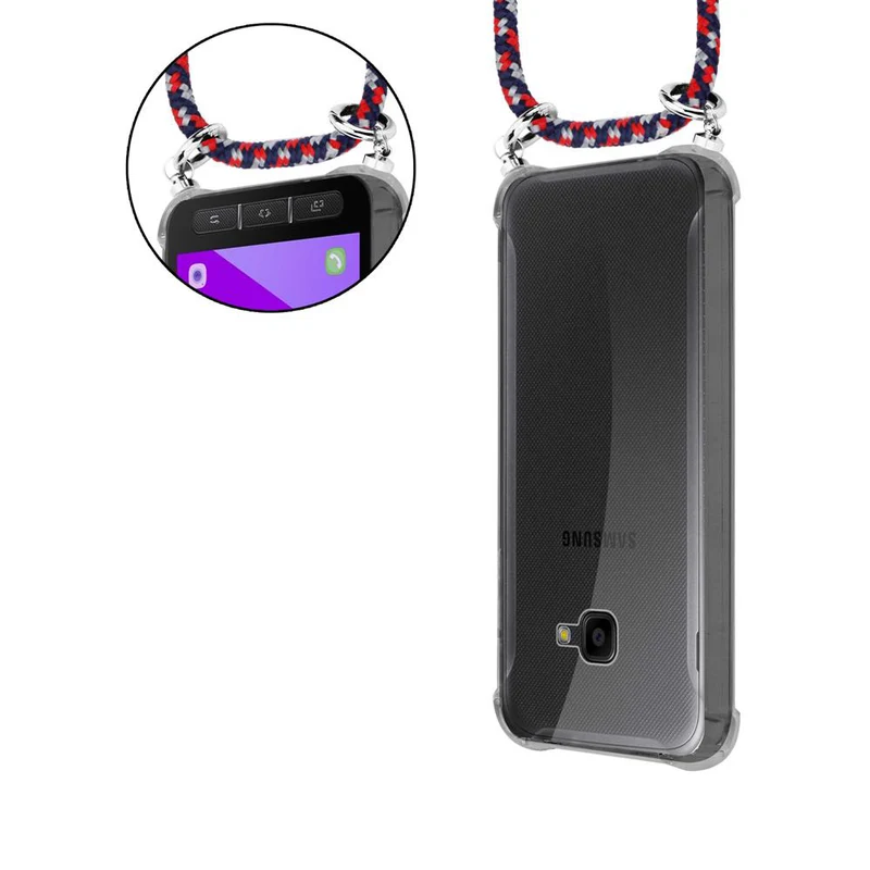 Cadorabo Handy Kette kompatibel mit Samsung Galaxy XCover 4 / XCover 4s Silikon Schutzhülle mit Silbernen Ringen, Kordel Band und abnehmbarem Etui