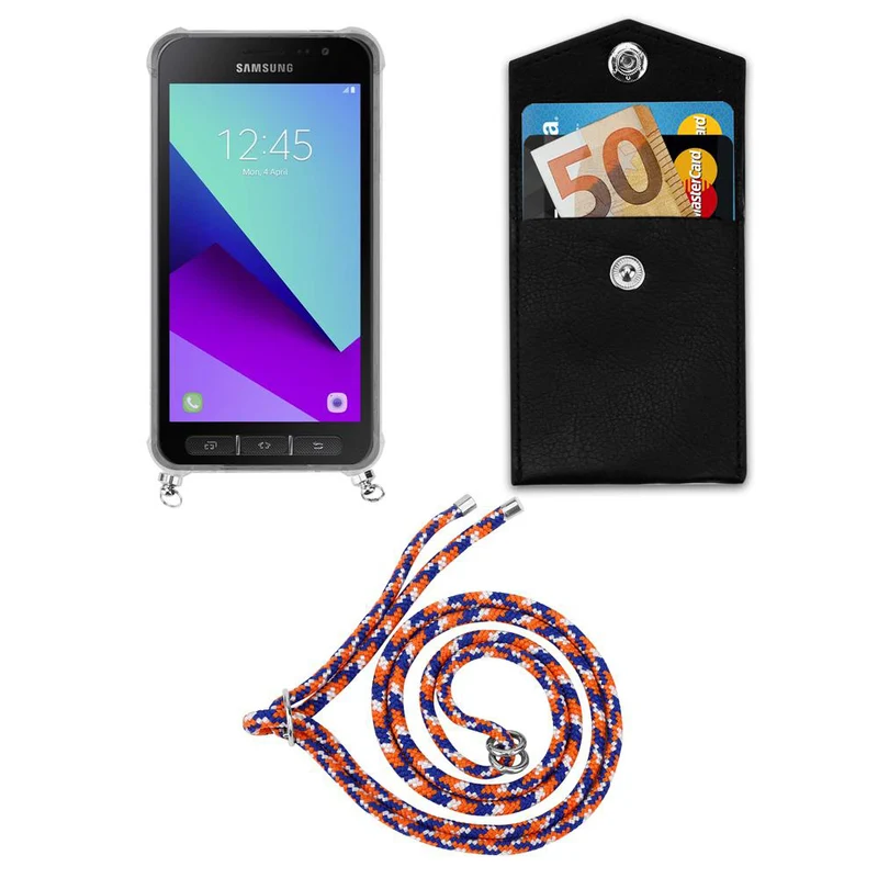 Cadorabo Handy Kette kompatibel mit Samsung Galaxy XCover 4 / XCover 4s Silikon Schutzhülle mit Silbernen Ringen, Kordel Band und abnehmbarem Etui