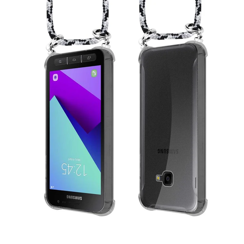 Cadorabo Handy Kette kompatibel mit Samsung Galaxy XCover 4 / XCover 4s Silikon Schutzhülle mit Silbernen Ringen, Kordel Band und abnehmbarem Etui