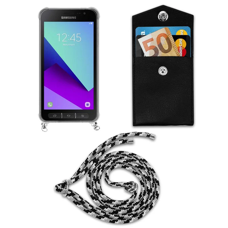 Cadorabo Handy Kette kompatibel mit Samsung Galaxy XCover 4 / XCover 4s Silikon Schutzhülle mit Silbernen Ringen, Kordel Band und abnehmbarem Etui