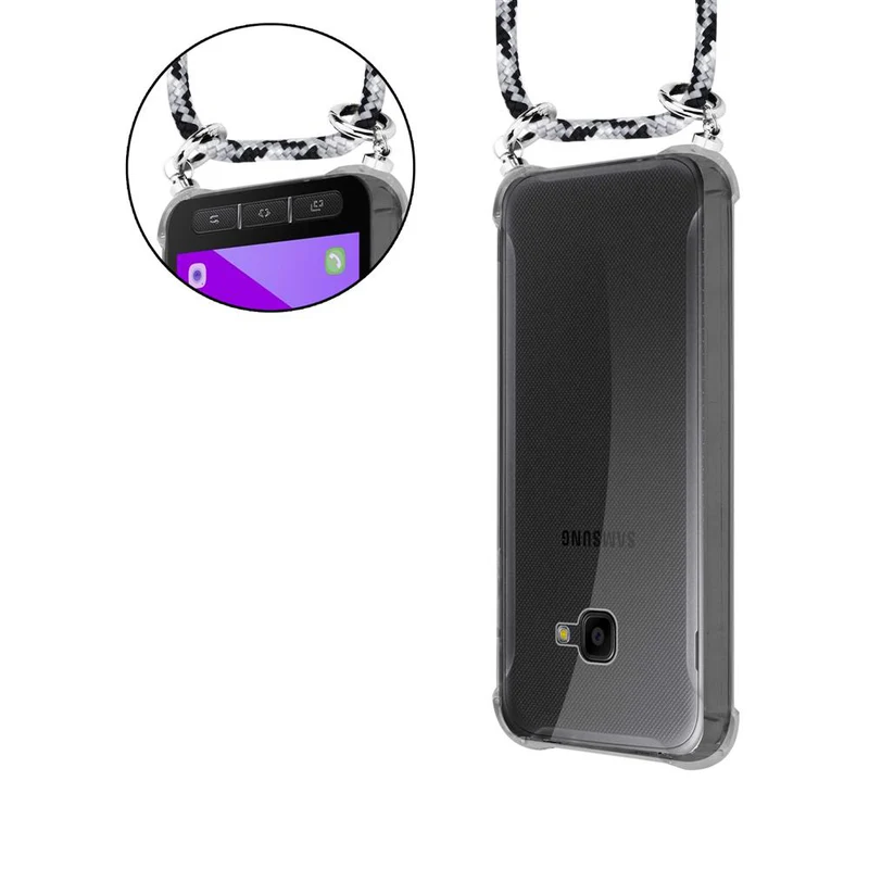 Cadorabo Handy Kette kompatibel mit Samsung Galaxy XCover 4 / XCover 4s Silikon Schutzhülle mit Silbernen Ringen, Kordel Band und abnehmbarem Etui