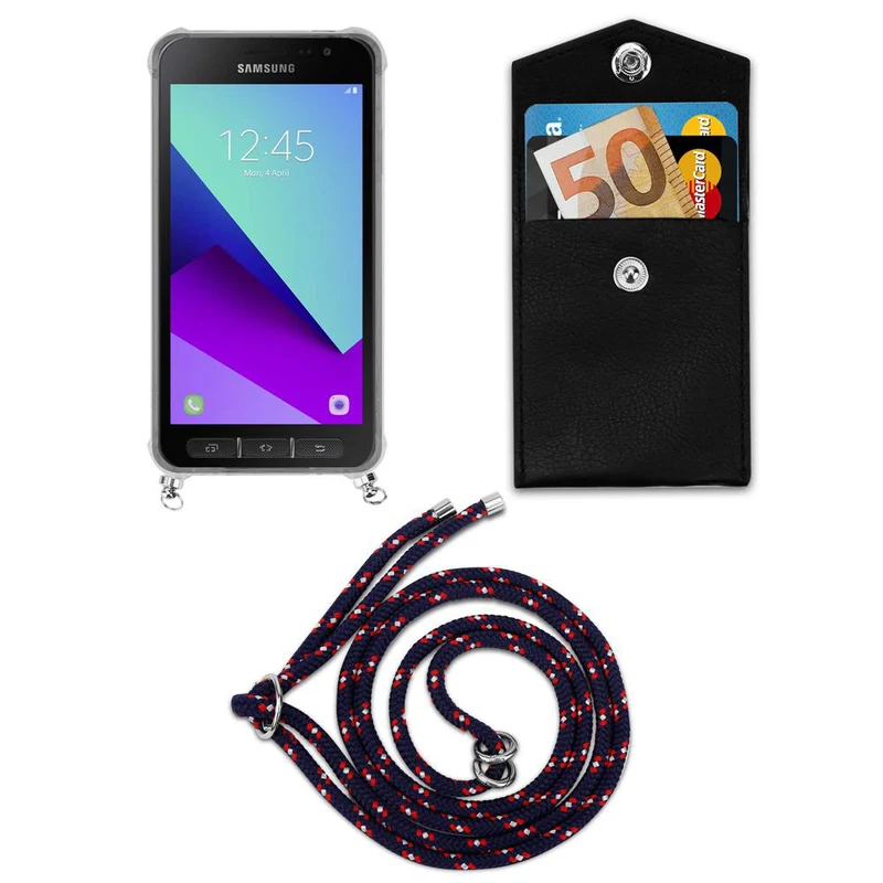 Cadorabo Handy Kette kompatibel mit Samsung Galaxy XCover 4 / XCover 4s Silikon Schutzhülle mit Silbernen Ringen, Kordel Band und abnehmbarem Etui
