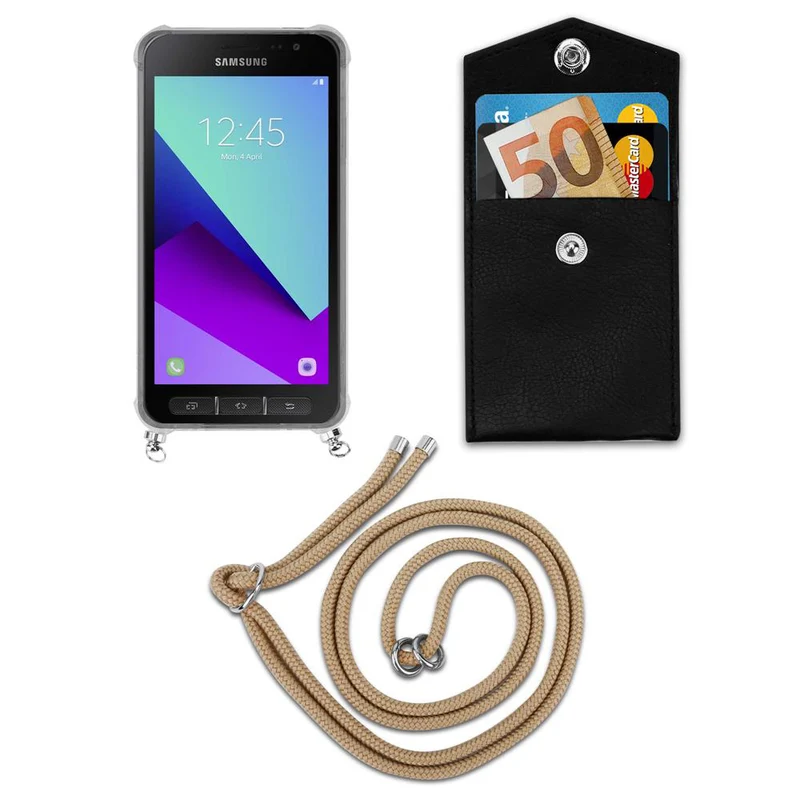 Cadorabo Handy Kette kompatibel mit Samsung Galaxy XCover 4 / XCover 4s Silikon Schutzhülle mit Silbernen Ringen, Kordel Band und abnehmbarem Etui
