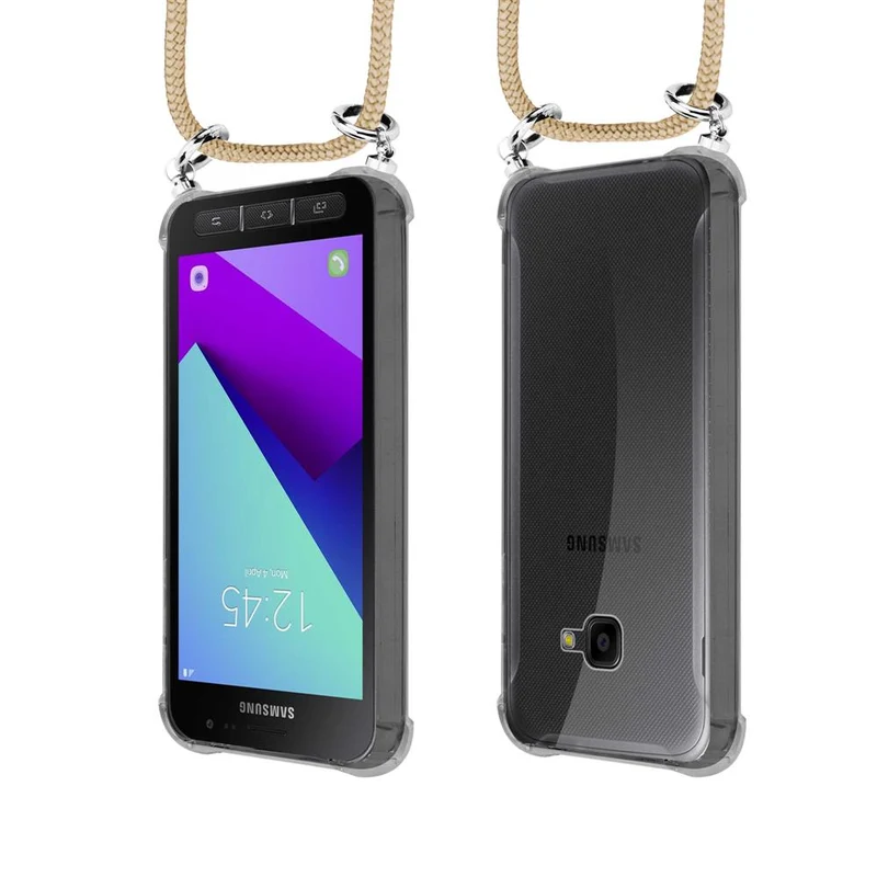 Cadorabo Handy Kette kompatibel mit Samsung Galaxy XCover 4 / XCover 4s Silikon Schutzhülle mit Silbernen Ringen, Kordel Band und abnehmbarem Etui
