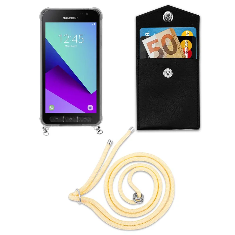 Cadorabo Handy Kette kompatibel mit Samsung Galaxy XCover 4 / XCover 4s Silikon Schutzhülle mit Silbernen Ringen, Kordel Band und abnehmbarem Etui
