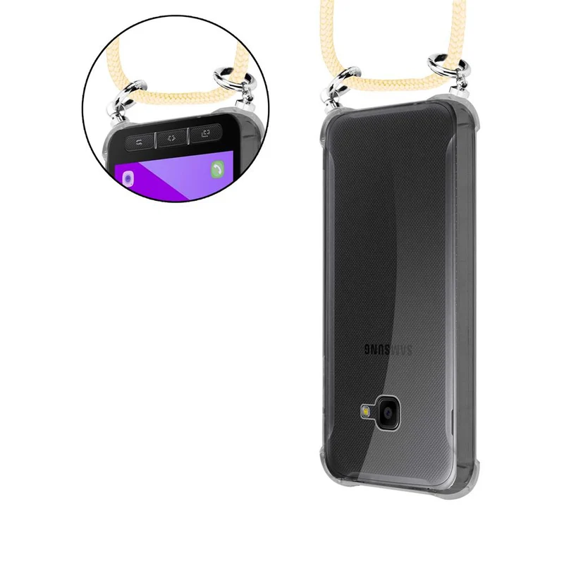 Cadorabo Handy Kette kompatibel mit Samsung Galaxy XCover 4 / XCover 4s Silikon Schutzhülle mit Silbernen Ringen, Kordel Band und abnehmbarem Etui