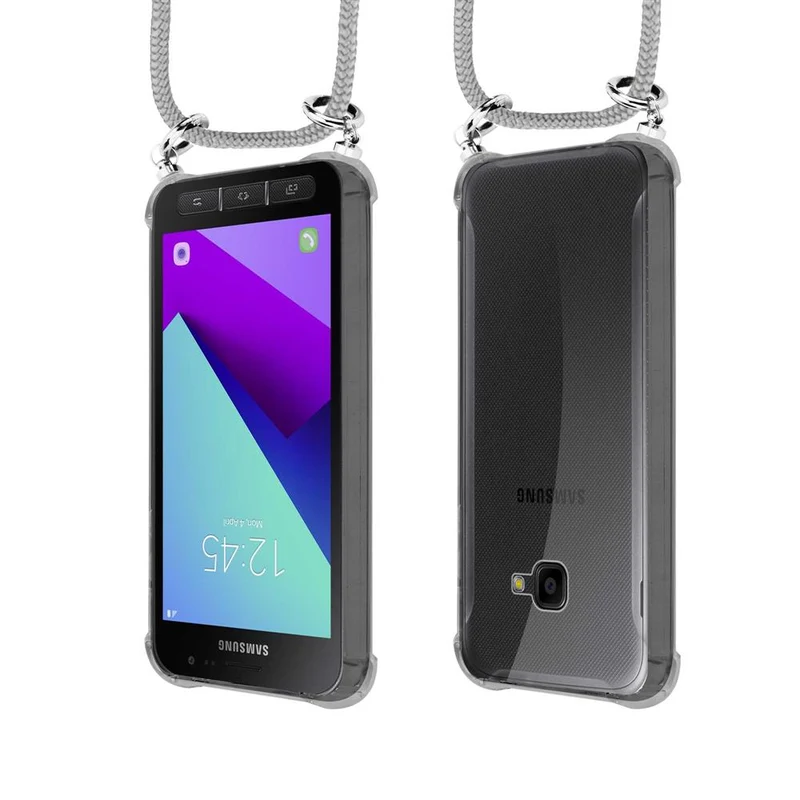 Cadorabo Handy Kette kompatibel mit Samsung Galaxy XCover 4 / XCover 4s Silikon Schutzhülle mit Silbernen Ringen, Kordel Band und abnehmbarem Etui