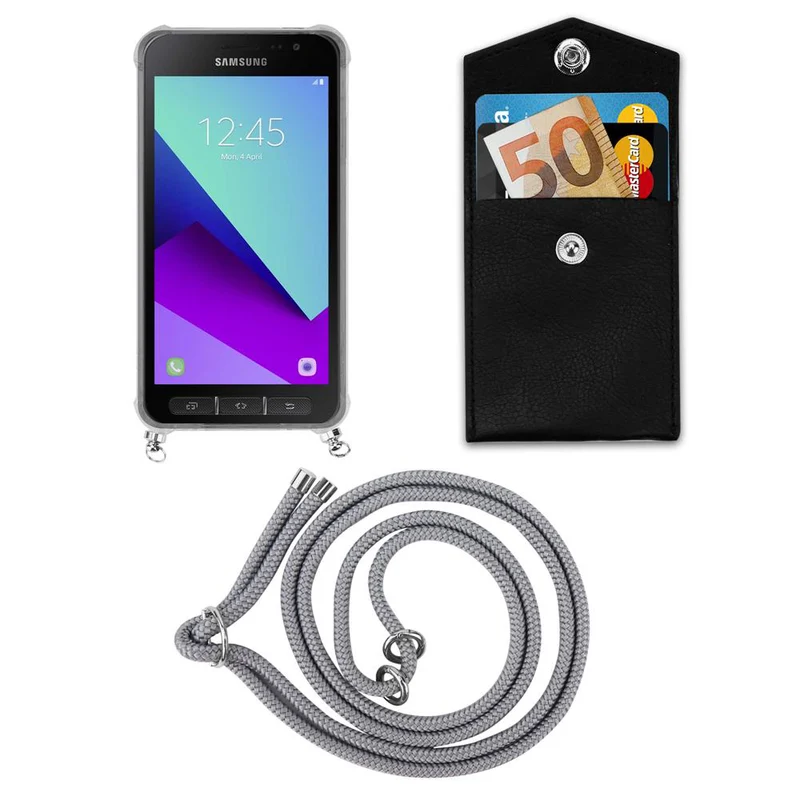 Cadorabo Handy Kette kompatibel mit Samsung Galaxy XCover 4 / XCover 4s Silikon Schutzhülle mit Silbernen Ringen, Kordel Band und abnehmbarem Etui