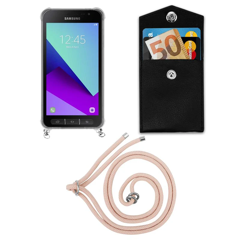 Cadorabo Handy Kette kompatibel mit Samsung Galaxy XCover 4 / XCover 4s Silikon Schutzhülle mit Silbernen Ringen, Kordel Band und abnehmbarem Etui