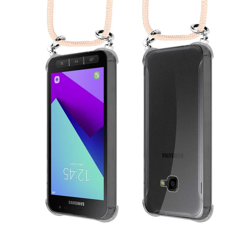 Cadorabo Handy Kette kompatibel mit Samsung Galaxy XCover 4 / XCover 4s Silikon Schutzhülle mit Silbernen Ringen, Kordel Band und abnehmbarem Etui