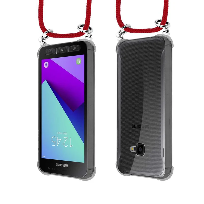 Cadorabo Handy Kette kompatibel mit Samsung Galaxy XCover 4 / XCover 4s Silikon Schutzhülle mit Silbernen Ringen, Kordel Band und abnehmbarem Etui