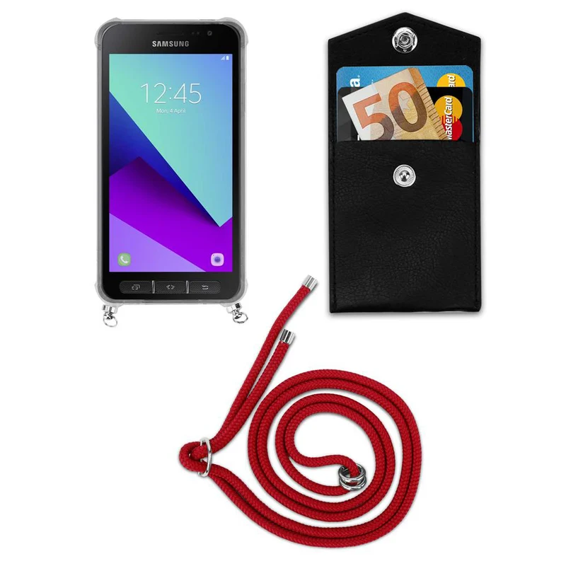 Cadorabo Handy Kette kompatibel mit Samsung Galaxy XCover 4 / XCover 4s Silikon Schutzhülle mit Silbernen Ringen, Kordel Band und abnehmbarem Etui