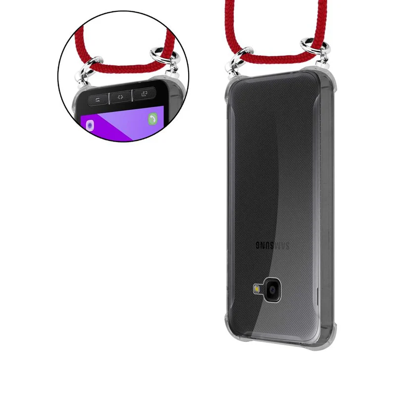 Cadorabo Handy Kette kompatibel mit Samsung Galaxy XCover 4 / XCover 4s Silikon Schutzhülle mit Silbernen Ringen, Kordel Band und abnehmbarem Etui