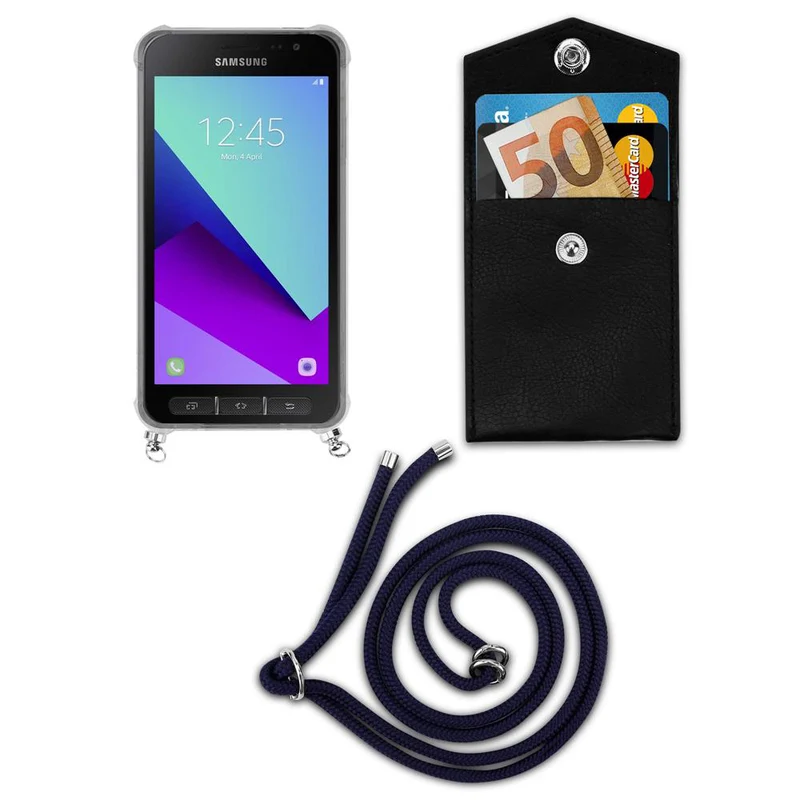 Cadorabo Handy Kette kompatibel mit Samsung Galaxy XCover 4 / XCover 4s Silikon Schutzhülle mit Silbernen Ringen, Kordel Band und abnehmbarem Etui