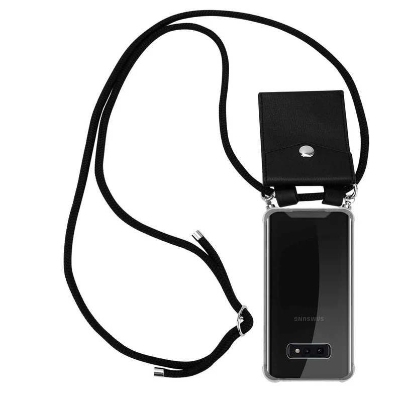 Cadorabo Handy Kette kompatibel mit Samsung Galaxy S10e Silikon Schutzhülle mit Silbernen Ringen, Kordel Band und abnehmbarem Etui