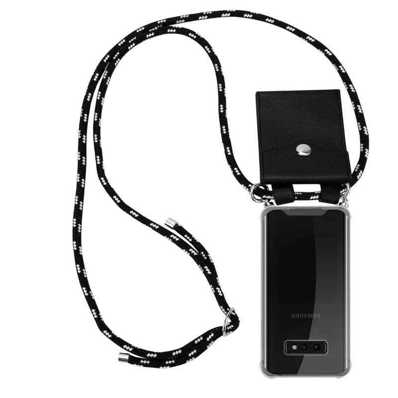 Cadorabo Handy Kette kompatibel mit Samsung Galaxy S10e Silikon Schutzhülle mit Silbernen Ringen, Kordel Band und abnehmbarem Etui