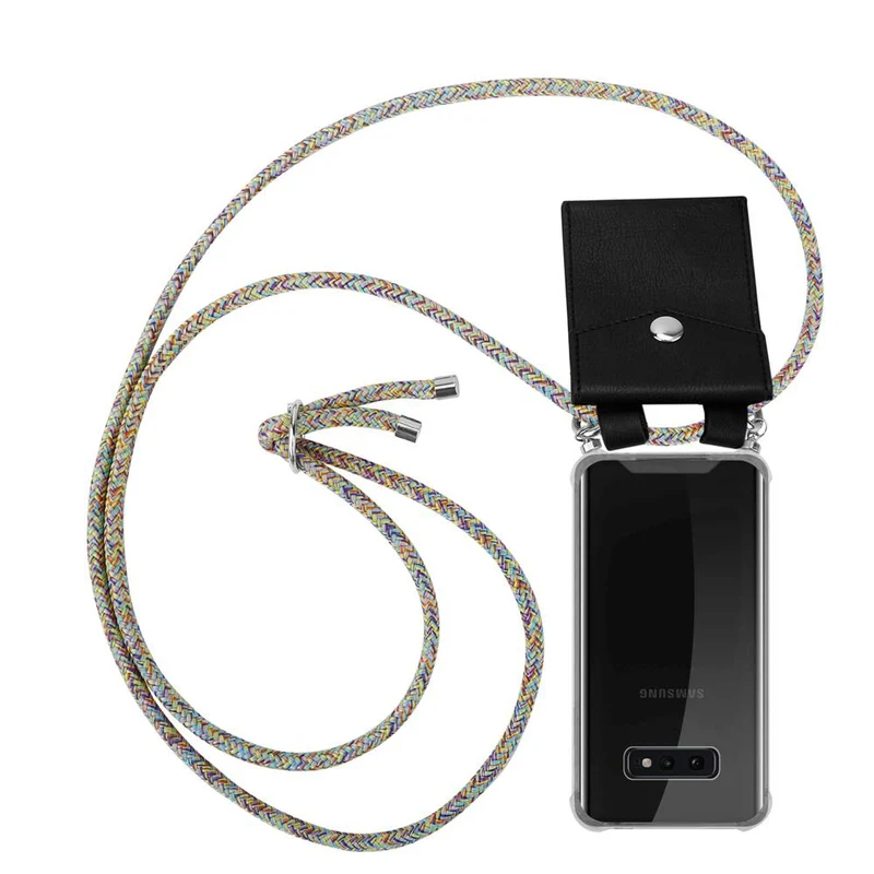 Cadorabo Handy Kette kompatibel mit Samsung Galaxy S10e Silikon Schutzhülle mit Silbernen Ringen, Kordel Band und abnehmbarem Etui