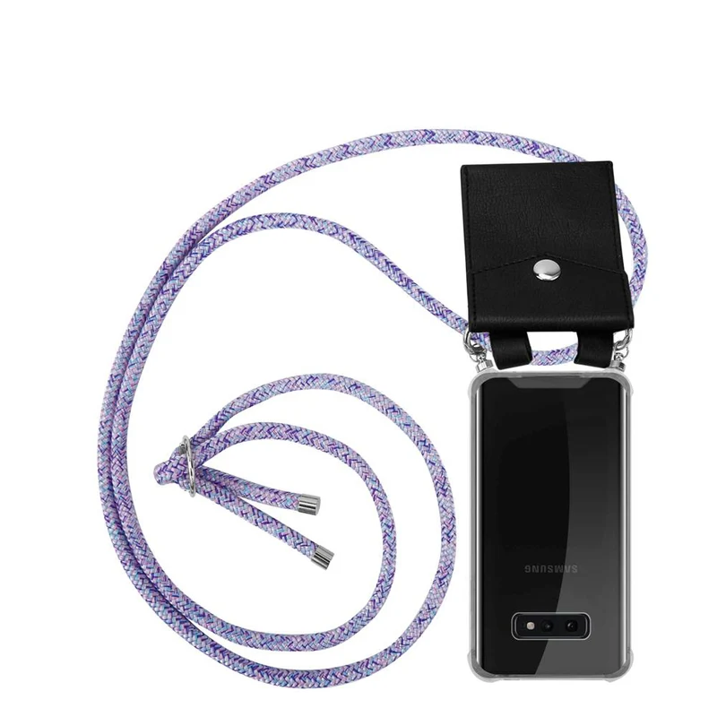 Cadorabo Handy Kette kompatibel mit Samsung Galaxy S10e Silikon Schutzhülle mit Silbernen Ringen, Kordel Band und abnehmbarem Etui