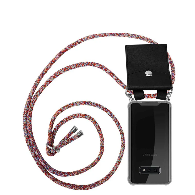 Cadorabo Handy Kette kompatibel mit Samsung Galaxy S10e Silikon Schutzhülle mit Silbernen Ringen, Kordel Band und abnehmbarem Etui