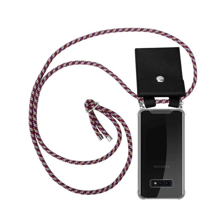 Cadorabo Handy Kette kompatibel mit Samsung Galaxy S10e Silikon Schutzhülle mit Silbernen Ringen, Kordel Band und abnehmbarem Etui
