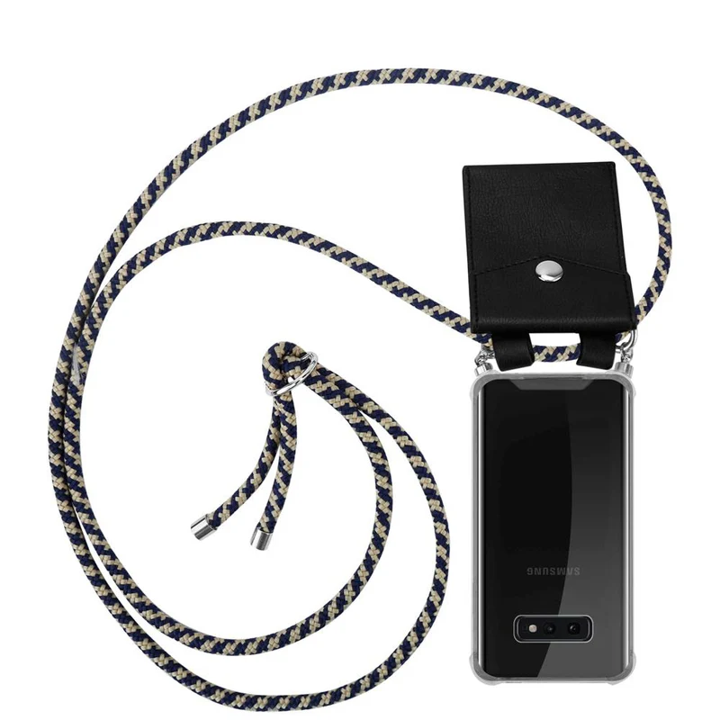 Cadorabo Handy Kette kompatibel mit Samsung Galaxy S10e Silikon Schutzhülle mit Silbernen Ringen, Kordel Band und abnehmbarem Etui