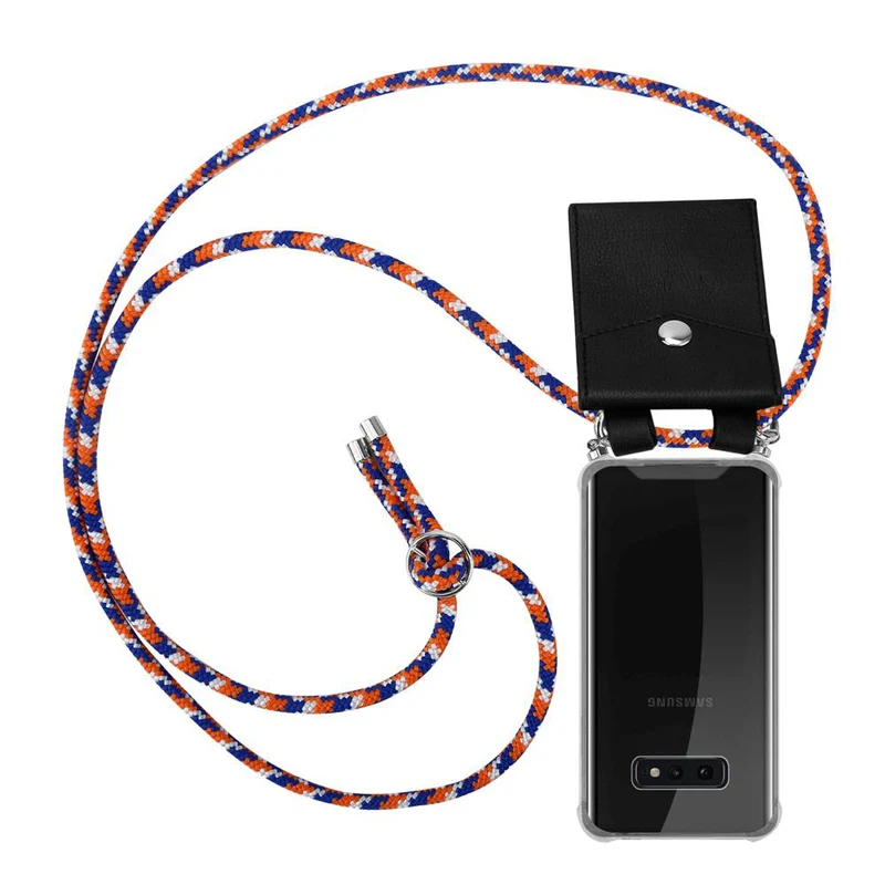 Cadorabo Handy Kette kompatibel mit Samsung Galaxy S10e Silikon Schutzhülle mit Silbernen Ringen, Kordel Band und abnehmbarem Etui