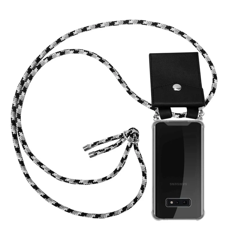 Cadorabo Handy Kette kompatibel mit Samsung Galaxy S10e Silikon Schutzhülle mit Silbernen Ringen, Kordel Band und abnehmbarem Etui